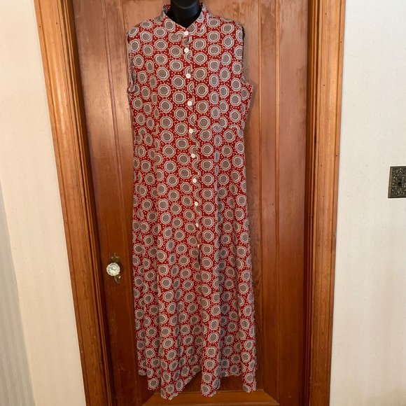 ShiLong Fashion Red Medallion Sleeveless Maxi Shirt Dress Size XXL** - Picture 2 of 10